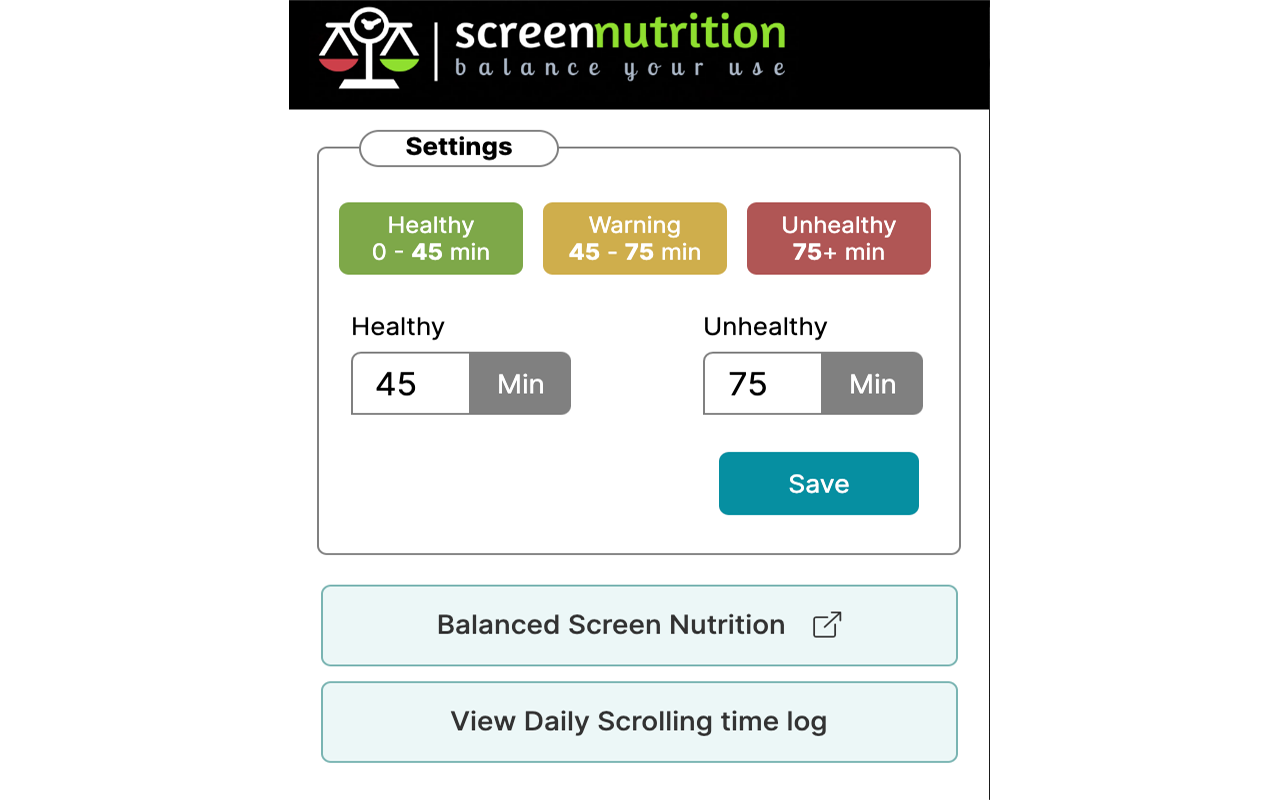 Screen Nutrition's Scrolling Time Guardian Extension
